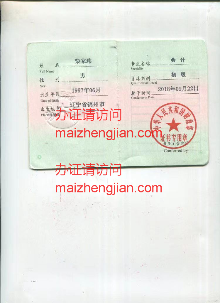 会计资格证样本
