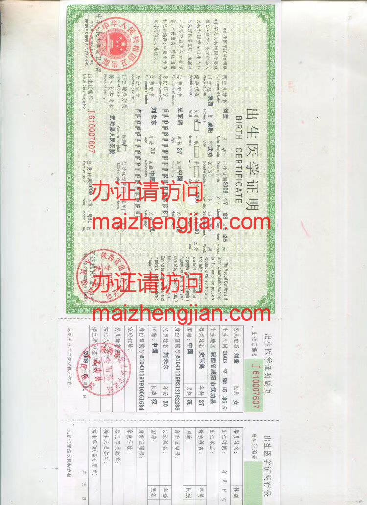 出生证证明样本