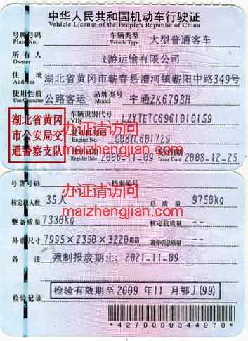 行驶证样本